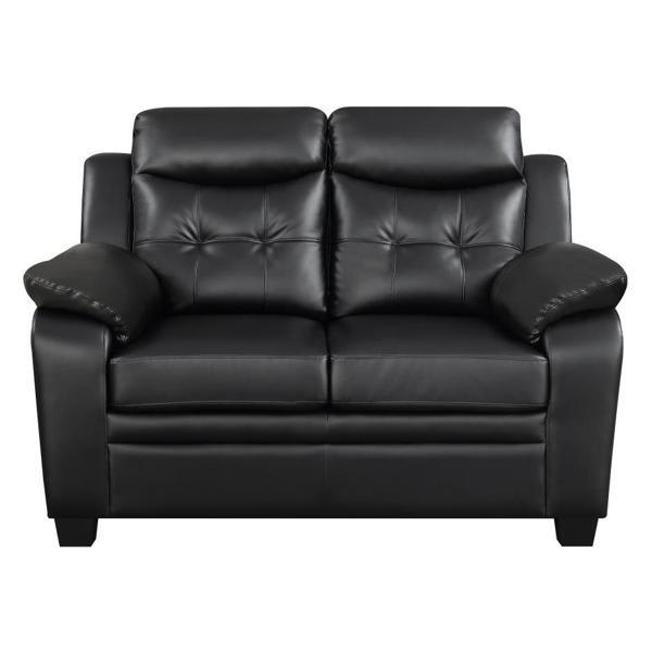 Finley Loveseat - Black Leatherette - Black Finish Legs 
