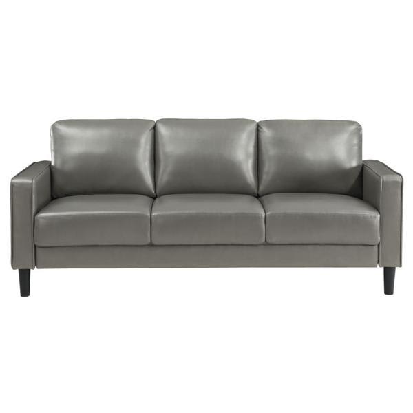 Ruth Upholstered Track Arm Sofa - Grey Faux Leather - Grey Finish Legs 