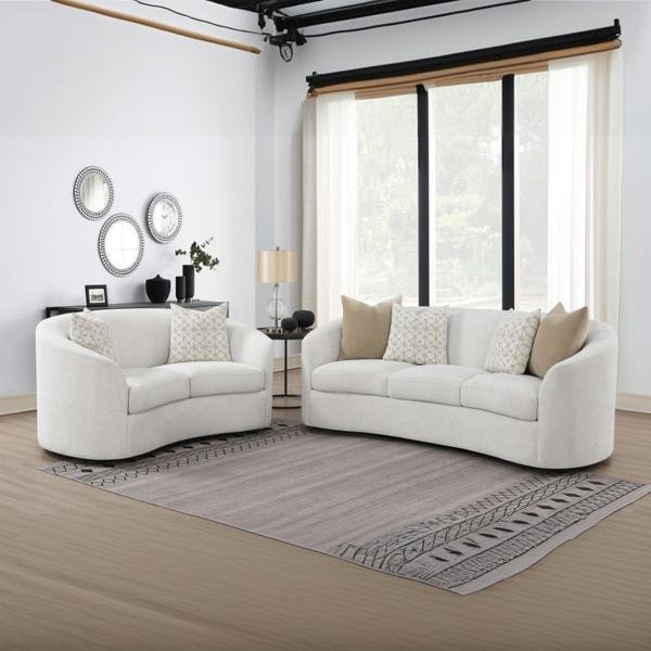 Rainn Boucle Upholstered Sloped Arm Sofa Set - Latte - White - 2-Piece 