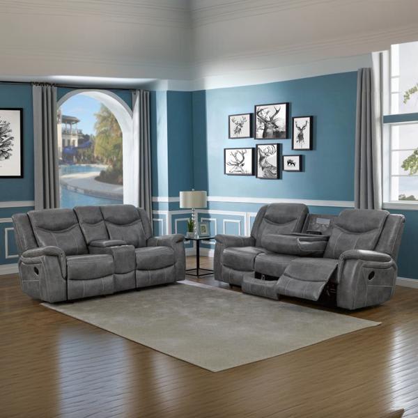 Conrad Upholstered Padded Arm Motion Sofa Set - Grey - 2-Piece 