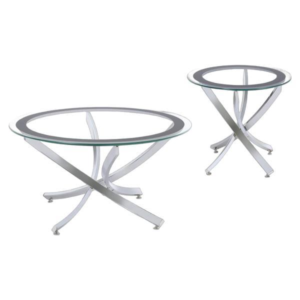 Brooke Round Glass Top Coffee Table Set - Chrome Finish Metal - Silver - 2-Piece 
