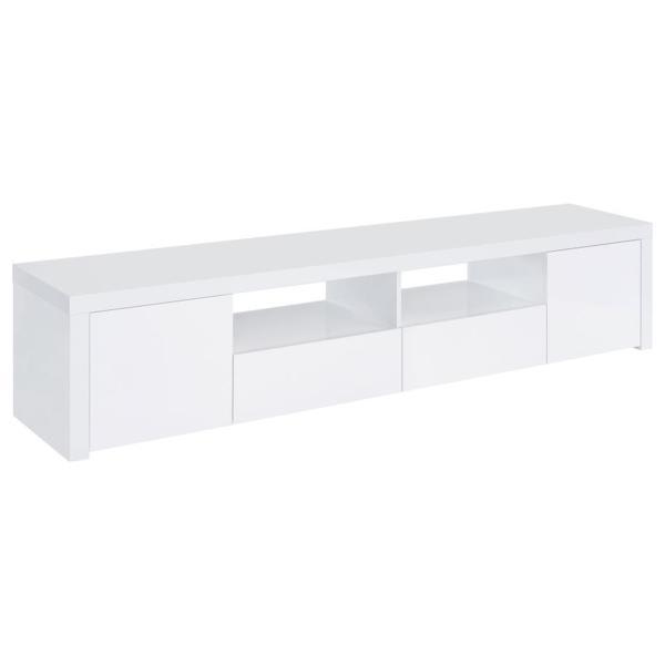 Jude TV Stand with 2 Doors and 2 Drawers - White High Gloss Finish 
