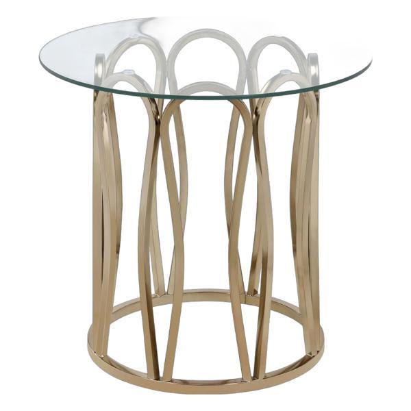 Monett Round Glass Top Side End Table - Chocolate Chrome Finish Base - Gold 