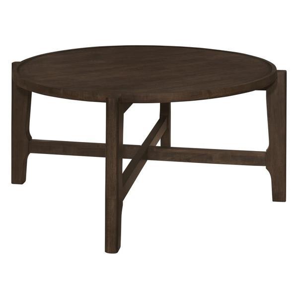 Cota Round Solid Wood Coffee Table - Dark - Brown 