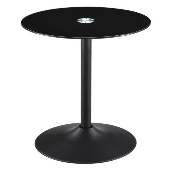 Ganso Round Metal End Table with Tempered Glass Top - Black 