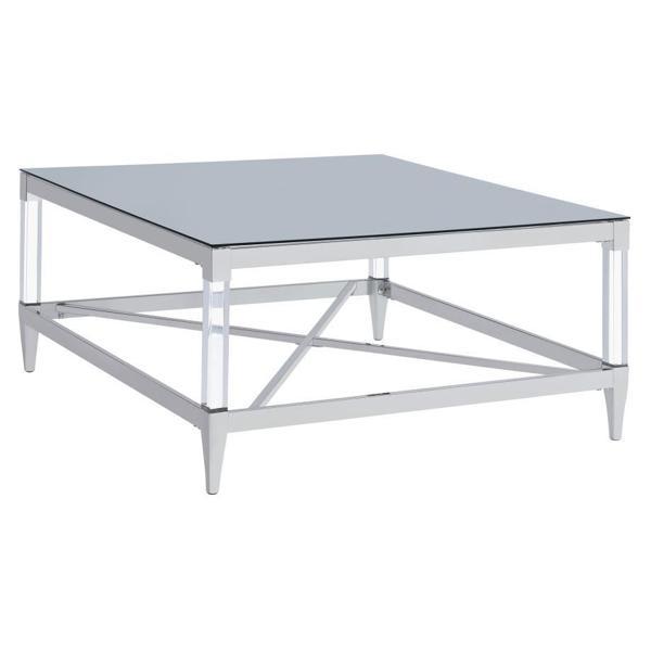 Lindley Square Tempered Mirror Acrylic Coffee Table - Chrome - Silver 