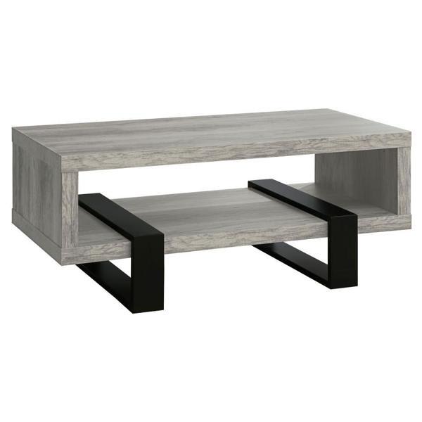 Dinard Coffee Table with Grey Driftwood Finish Top and Geometric Legs 