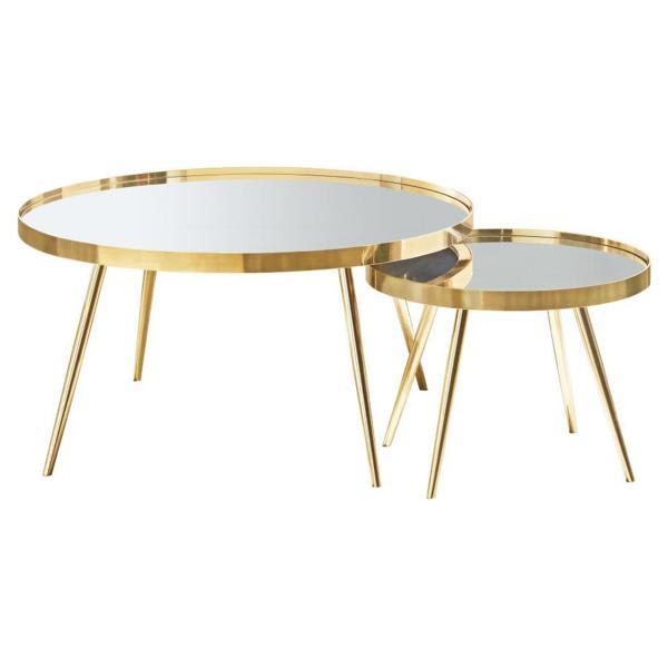Kaelyn Round Mirror Top End Table - Gold 
