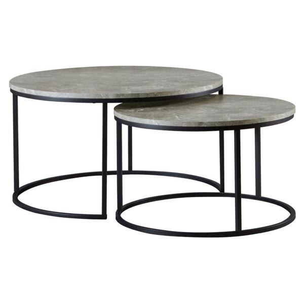 Lainey Round Faux Marble Nesting Coffee Table - Grey - 2-Piece 