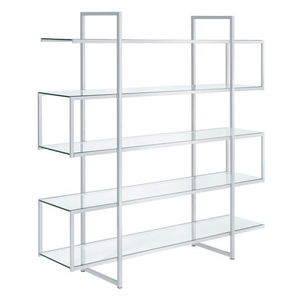 Elmer 5-Shelf Bookshelf - Clear Glass and Chrome Finish Frame 