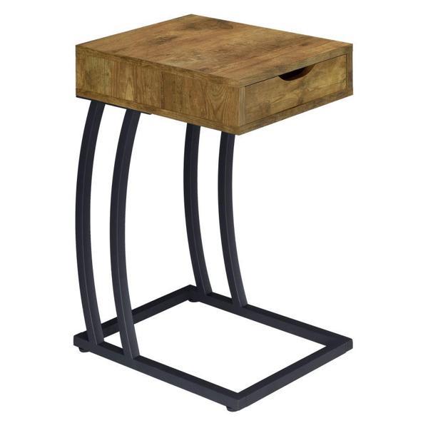Troy 1-Drawer C - Shaped Side Table with Power Outlet - Rustic Nutmeg - Brown 