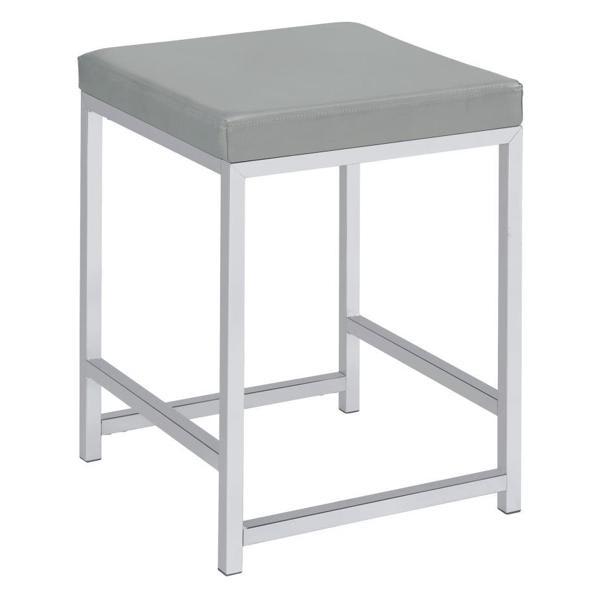 Umbridge Vanity Stool with Square Padded Cushion - Light Grey Leatherette - Polished Chrome Finish Frame 