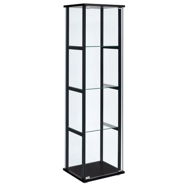 Cyclamen 4-Shelf Clear Glass Curio Display Cabinet - Black 