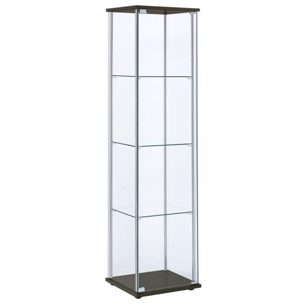 Bellatrix 4-Shelf Clear Glass Curio Cabinet - Cappuccino - Brown 