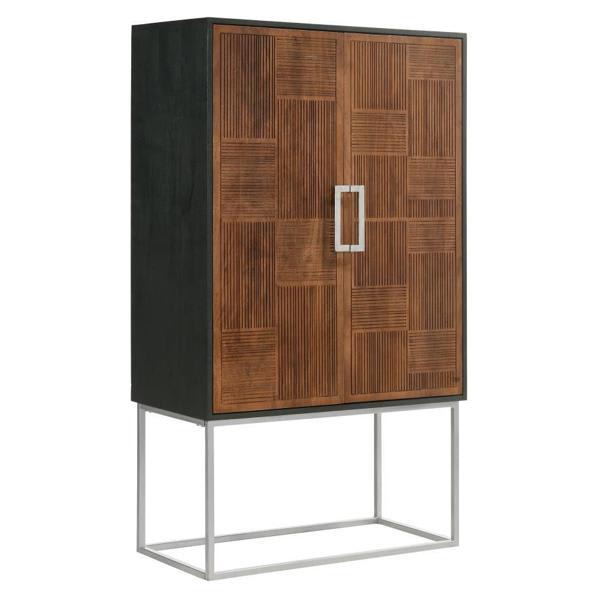 Borman 36"L 2-Door Home Bar Cabinet Wine Storage - Walnut and Black - Brown 