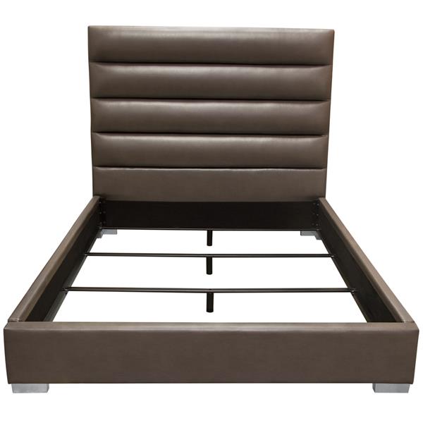 Bardot Channel Tufted Eastern King Bed in Elephant Grey Leatherette 