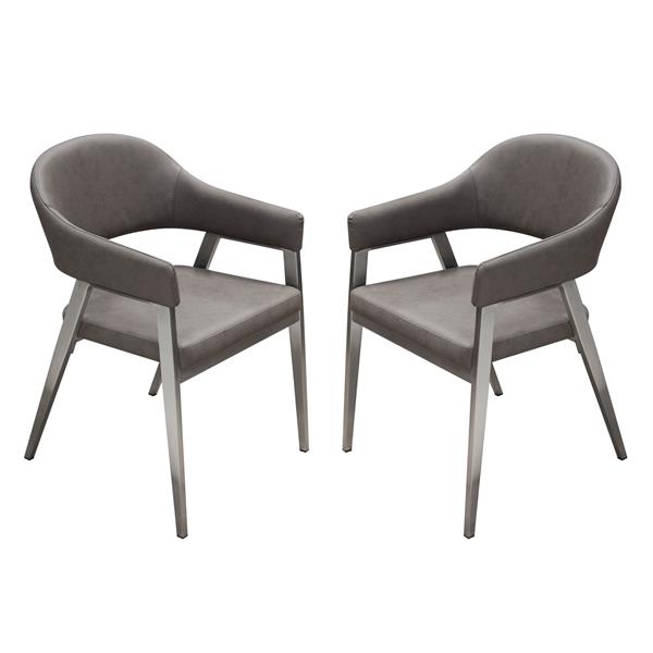 Adele Set of Two Dining Chairs in Grey Leatherette with Brushed Stainless Steel Leg 
