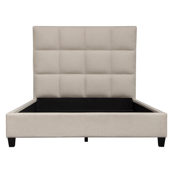 Devon Grid Tufted Queen Bed in Sand Fabric 