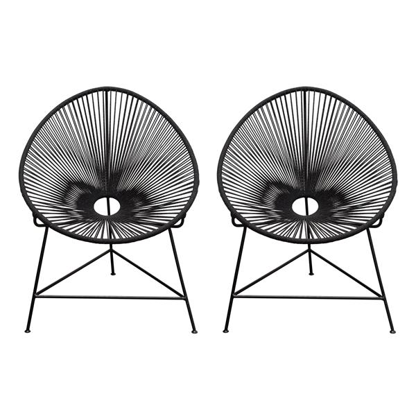 Sativa Set of Two Accent Chair in Black Rope with Black Iron Rod Frame 