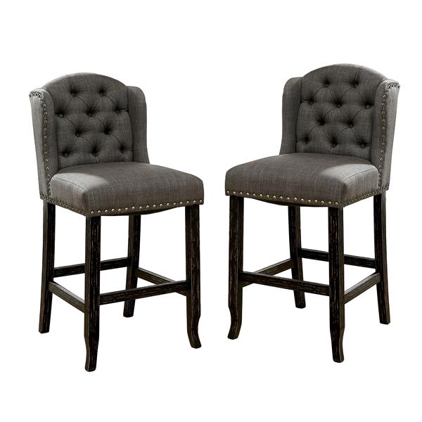 Lubbers Rustic Button Tufted Bar Chairs in Gray - Set of Two 
