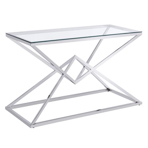 Cazzanarro Glass Top Console Table in Chrome 