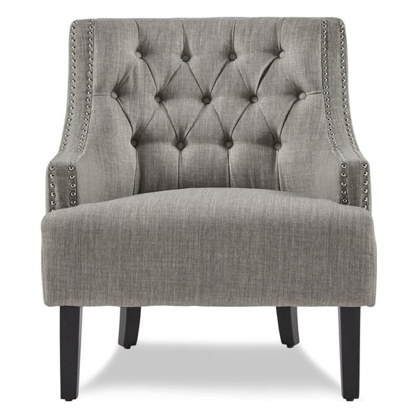 Charisma Accent Chair with Solid Wood Frame - Textured Taupe Fabric - Nailhead Trim - Black Finish Legs 