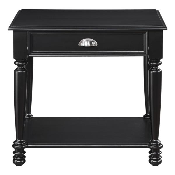 Sanders End Table with Dovetail Drawer - Lower Shelf - Black Finish Legs 