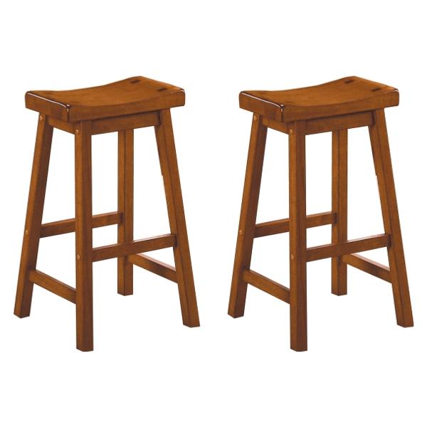 Saddleback 29-Inch Bar Height Stool with Solid Wood Frame and Oak Finish Frame - Set of 2 