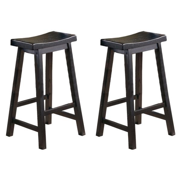 Saddleback 29-Inch Bar Height Stool with Solid Wood Frame and Black Sand-Through Finish Frame - Set of 2 