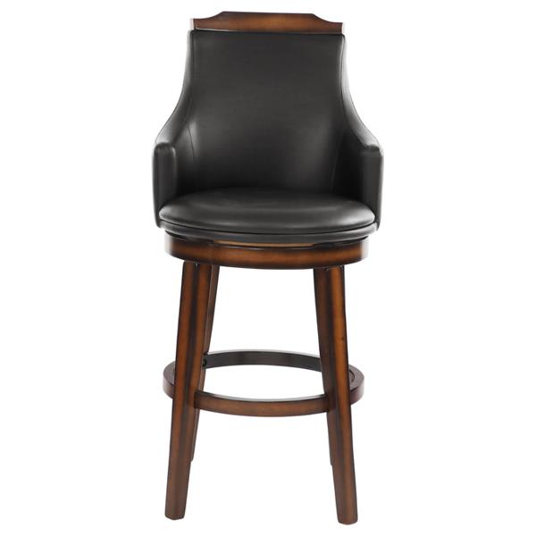 Bayshore Swivel Pub Height Chair with Burnished Oak Frame and Dark Brown Faux Leather Upholstery - Burnished Oak Finish Legs 