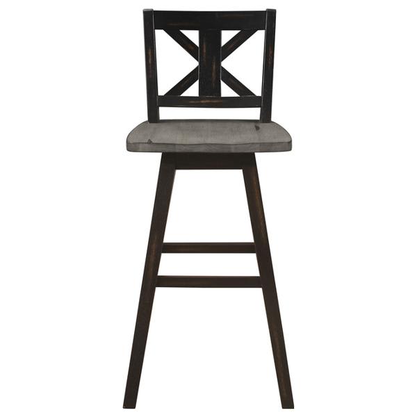Amsonia Swivel Pub Height Chair with Solid Rubber Wood Frame - 2-Tone Distressed Gray and Black Finish Frame - X-Back - Set of 2 
