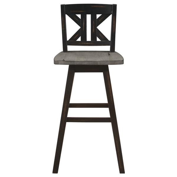Amsonia Swivel Pub Height Chair with Solid Rubber Wood Frame - 2-Tone Distressed Gray and Black Finish Frame - Divided X-Back - Set of 2 