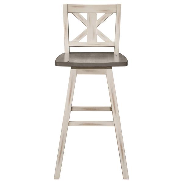Amsonia Swivel Pub Height Chair with Solid Rubber Wood X-Back and 2-Tone Distressed Gray and White Finish Frame - Set of 2 