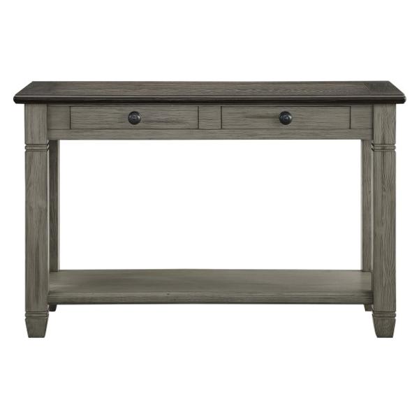 Granby 2-Tone Oak and Rubberwood Sofa Table with 2 Drawers - Coffee Finish Top and Antique Gray Finish Legs 