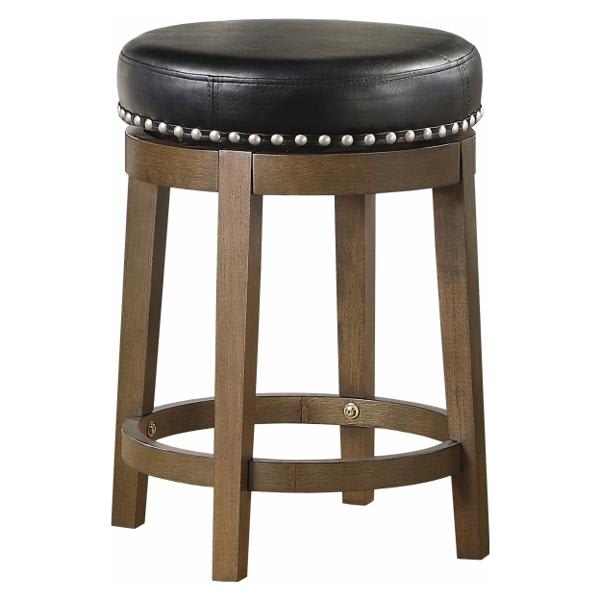 Westby Counter Height Swivel Stool with Solid Wood Frame - Black Faux Leather Upholstery - Nailhead Trim - Brown Finish Legs - Set of 2 