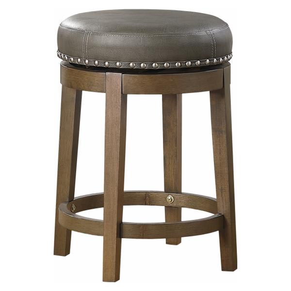Westby Gray Faux Leather Swivel Counter Height Stool with Brown Finish Wood Legs and Nailhead Trim - Set of 2 