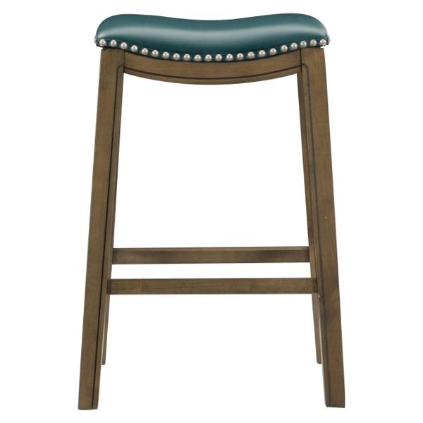 Ordway Pub Height Stool with Solid Wood Frame and Green Faux Leather Upholstery - Brown Finish Legs 