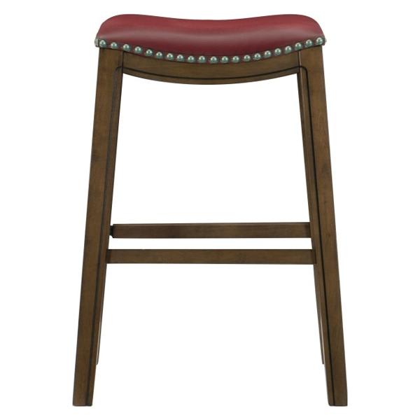 Ordway Pub Height Stool with Solid Wood Frame - Brown Finish Legs - Red Faux Leather Upholstery 