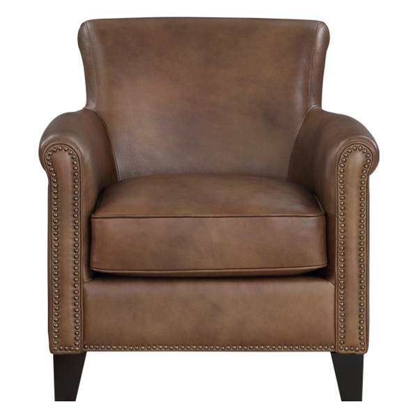 Braintree Brown Accent Chair with Solid Wood Frame - 100% Top Grain Leather and Espresso Finish Legs 