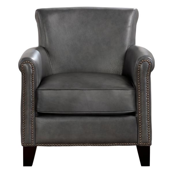 Braintree Gray Accent Chair with Solid Wood Frame - 100% Top Grain Leather - Espresso Finish Legs 