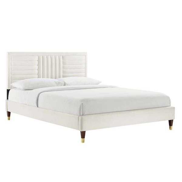 Sofia Channel Tufted Performance Velvet Full Platform Bed - White - Style B 