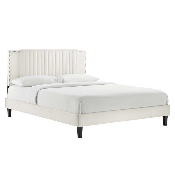 Zahra Channel Tufted Performance Velvet Full Platform Bed - White - Style B 