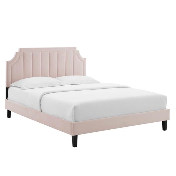 Sienna Performance Velvet Full Platform Bed - Pink - Style B 