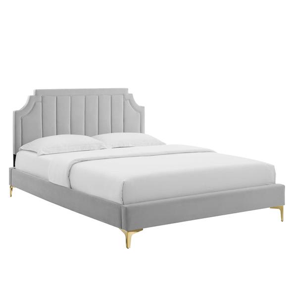 Sienna Performance Velvet Twin Platform Bed - Light Gray - Style B 