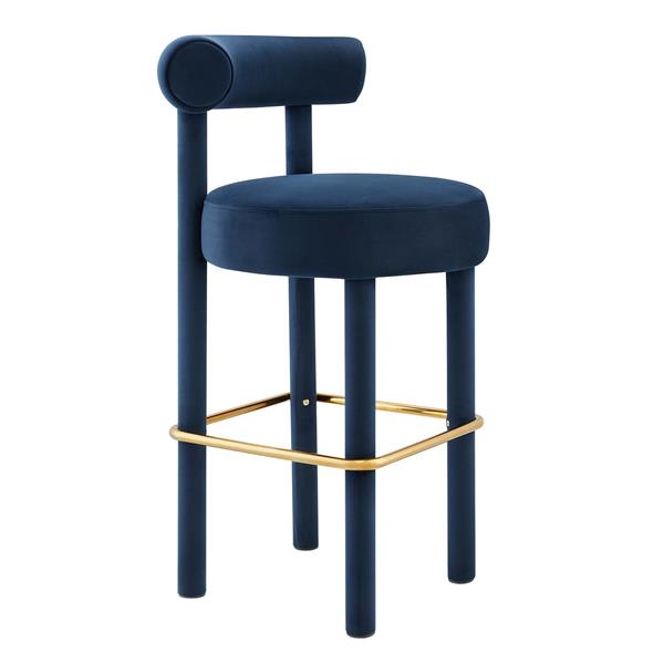 Toulouse Performance Velvet Bar Stool - Midnight Blue Gold 