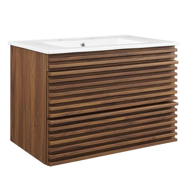 Render 30" Wall-Mount Bathroom Vanity - Walnut White 