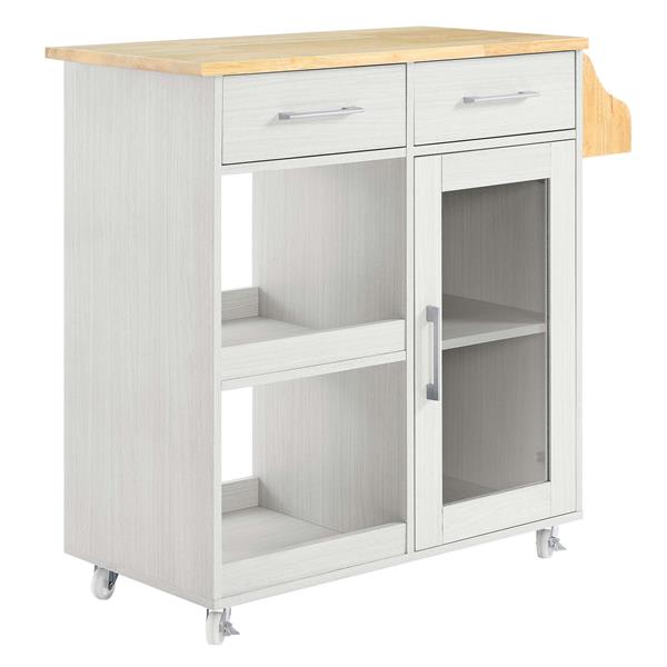 Culinary Kitchen Cart With Spice Rack - White Natural 