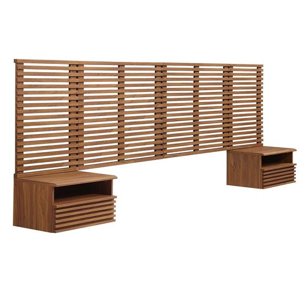 Render Wall Mount King Headboard and Modern Nightstands - Walnut - Style B 