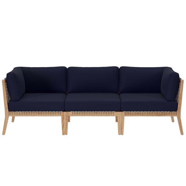 Clearwater Outdoor Patio Teak Wood Sofa - Gray Navy 