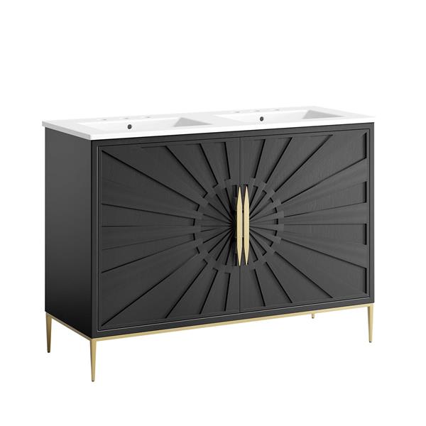 Awaken 48" Double Sink Bathroom Vanity - White Black 